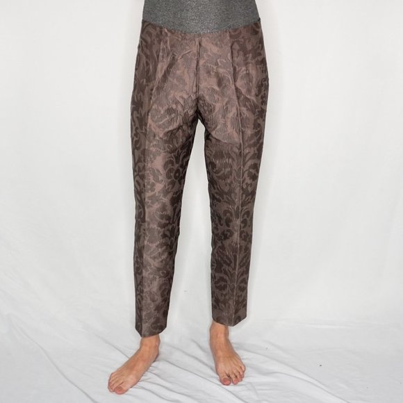 165. ALBERTA FERRETTI Purple Dark Taupe Silk Jacquard Ankle Pants Sz 10 - Picture 1 of 7